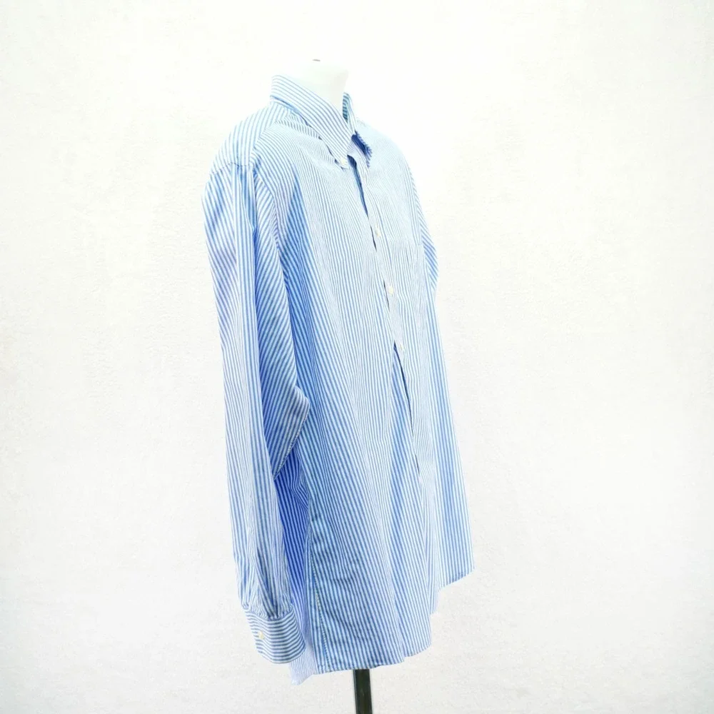 Paul Fredrick Blue White Finest 80's Ply Cotton Broadcloth Button Down -17.5/36-
